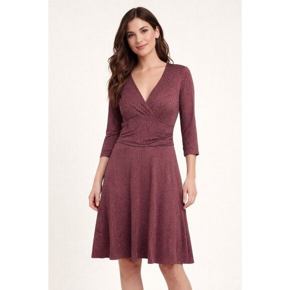 Boden Dresses & Skirts - Boden Womens geometric stripe maroon v neck faux wrap tencel jersey  dress 12R